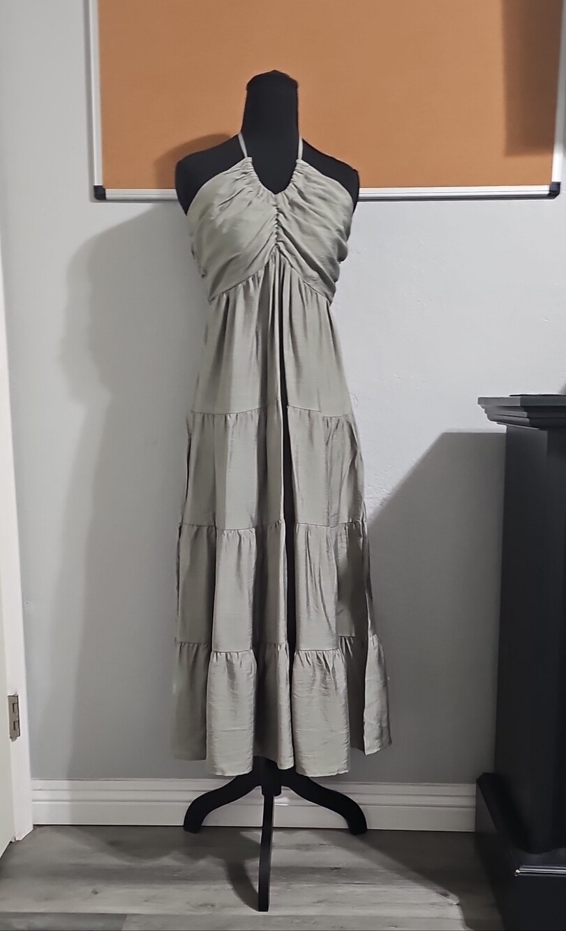 Halter Tiered Maxi Dress in Olive Green